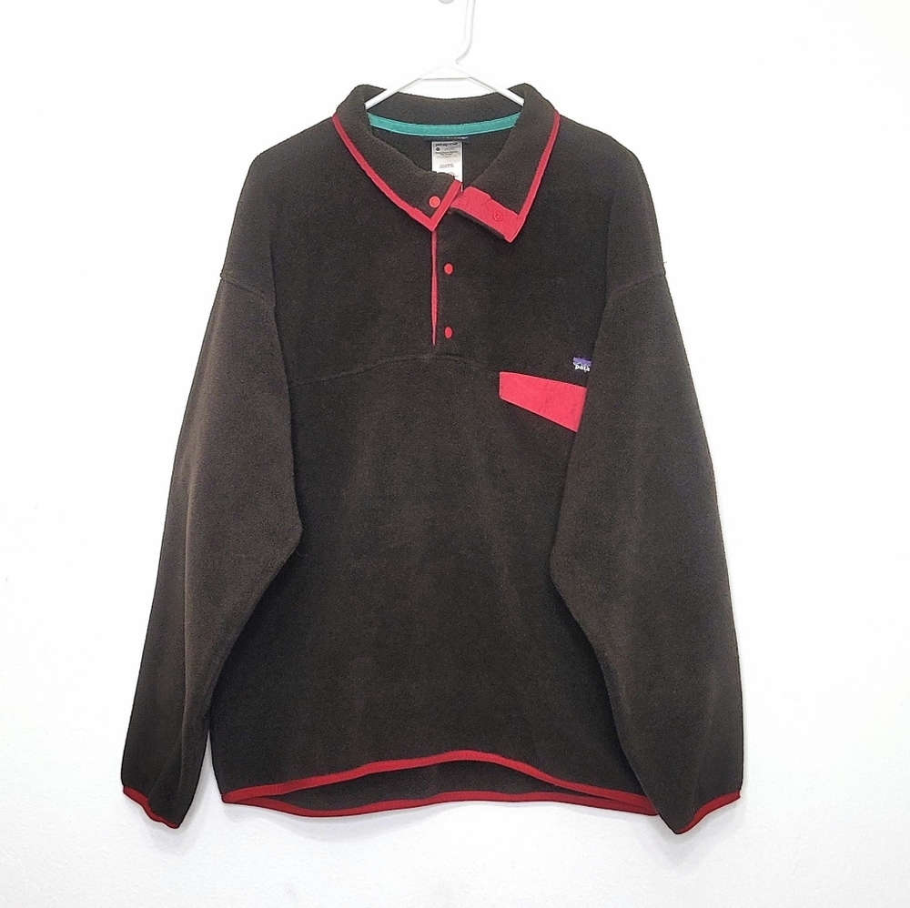 Vintage PATAGONIA Synchilla Snap-T Fleece Pullover Sweater Jacket Brown Size XL